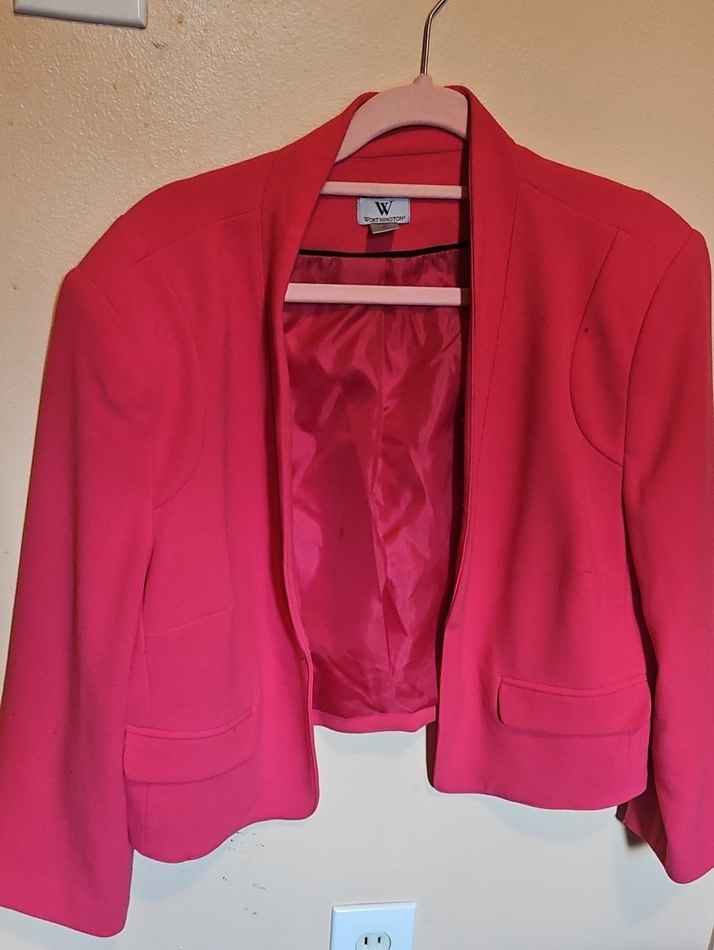 Worthington Women's Bright Pink Open-Front Cropped Blazer